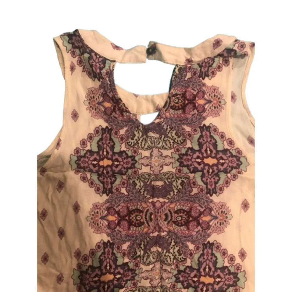 TAYLOR & SAGE High-Neck Keyhole Woven Tank Boho Festival Print Sleeveless - Picture 9 of 10